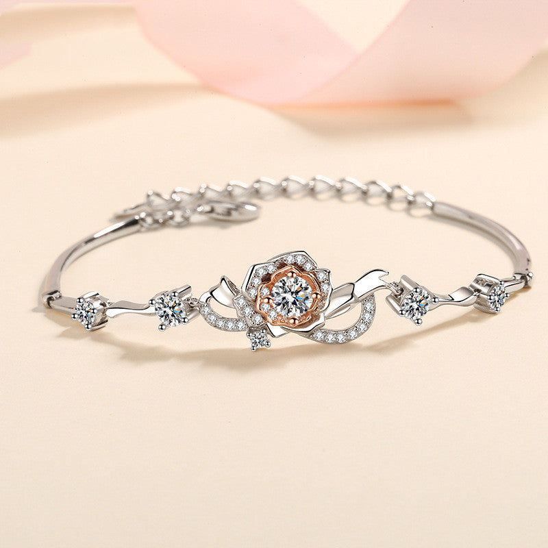 (GF004) Sterling Silver Rose Bracelet With Message Card And Gift Box // Perfect Christmas Gift For Your Girlfriend