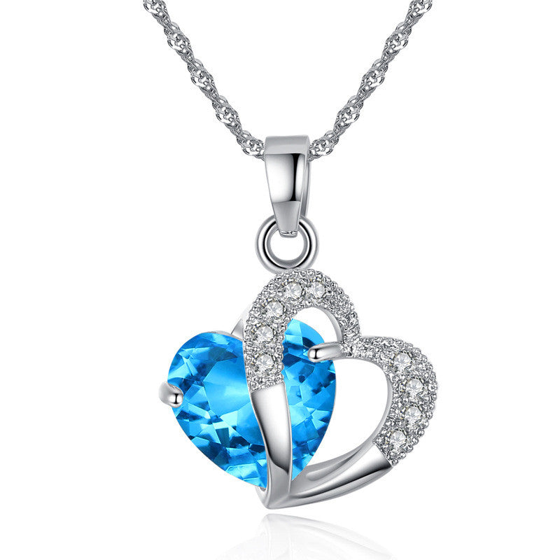 (WF003) GEMSTONE Heart Pendant Necklace With Message Card And Gift Box // Perfect Christmas Gift For Your Wife