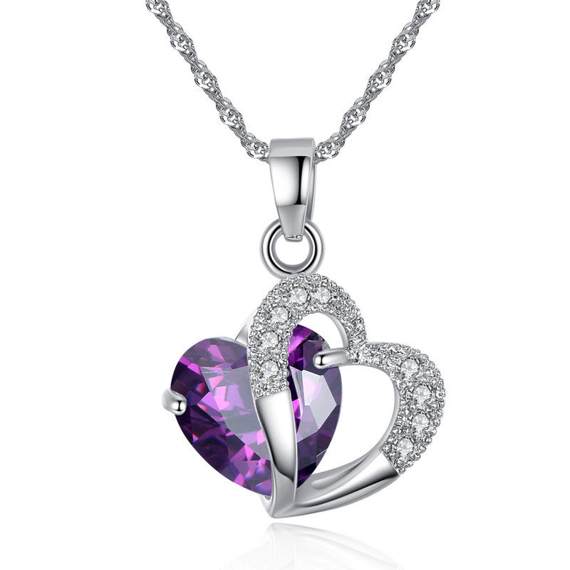 (WF001) GEMSTONE Heart Pendant Necklace With Message Card And Gift Box // Perfect Christmas Gift For Your Wife