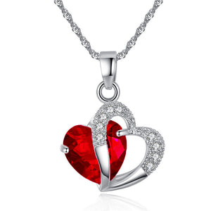 (DM001) 14K White Gold Plated GEMSTONE Heart Pendant Necklace With Message Card And Gift Box // Perfect Christmas Gift For Your Daughter