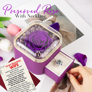 (WF1) Preserved Real Rose + Crystal Angel Wing Heart Pendant Necklace With Message Card And Gift Box // Perfect Christmas Gift For Your Wife