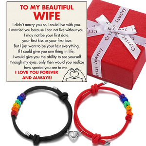 (WF004) Handmade Braided Rope Bracelets with Magnetic Matching Heart // Christmas Gift For Your WIFE