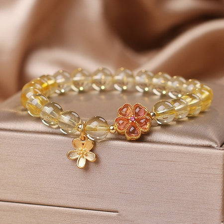 Natural Citrine Bracelet (Four-Leaf Clover) + Luxury Gift Box // Perfect Gift For Your Daughter