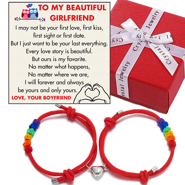 (GF002) Handmade Braided Rope Bracelets with Magnetic Matching Heart With Message Card And Gift Box// Christmas Gift For Your Girlfriend