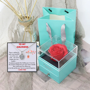 (GF1) Rose Gift Box + Sterling Silver Heart Pendant Necklace With Message Card // Perfect Gift For Your Girlfriend