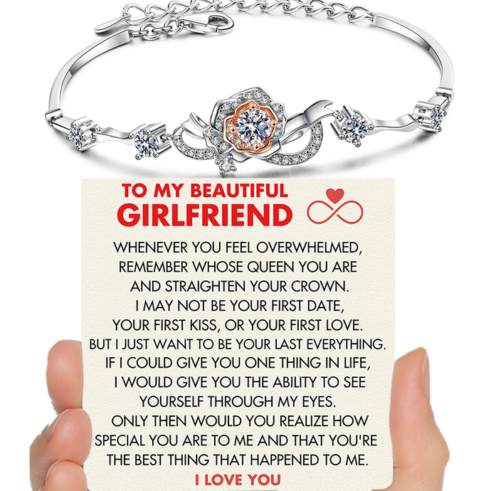 (GF003) Sterling Silver Rose Bracelet With Message Card And Gift Box // Perfect Christmas Gift For Your Girlfriend