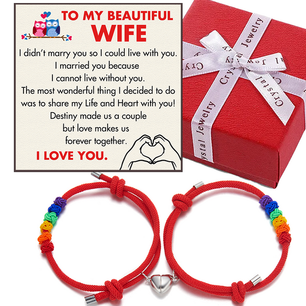 (WF002) Handmade Braided Rope Bracelets with Magnetic Matching Heart // Christmas Gift For Your WIFE