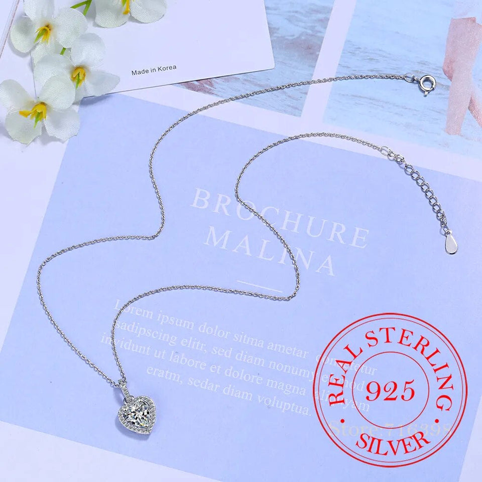 (WF012) 925 Sterling Silver Heart Pendant Necklace With Message Card And Gift Box  // Perfect Christmas Gift For Your Wife