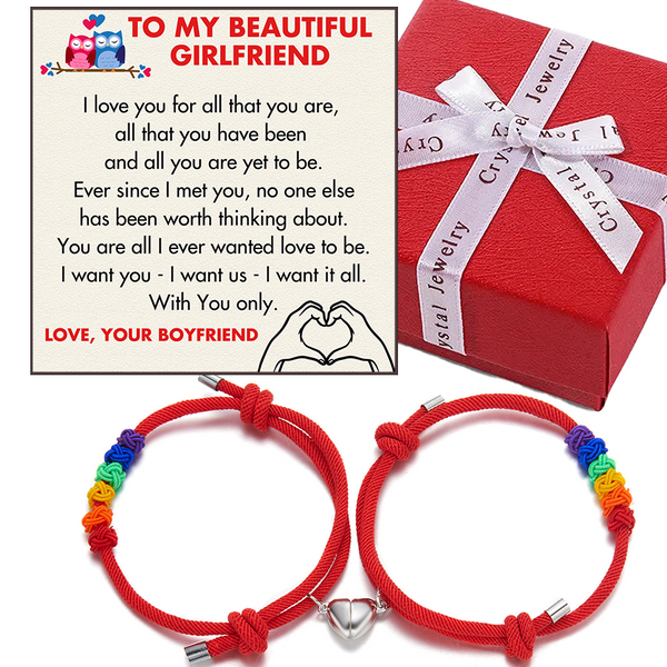 (GF005) Handmade Braided Rope Bracelets with Magnetic Matching Heart With Message Card And Gift Box// Christmas Gift For Your Girlfriend