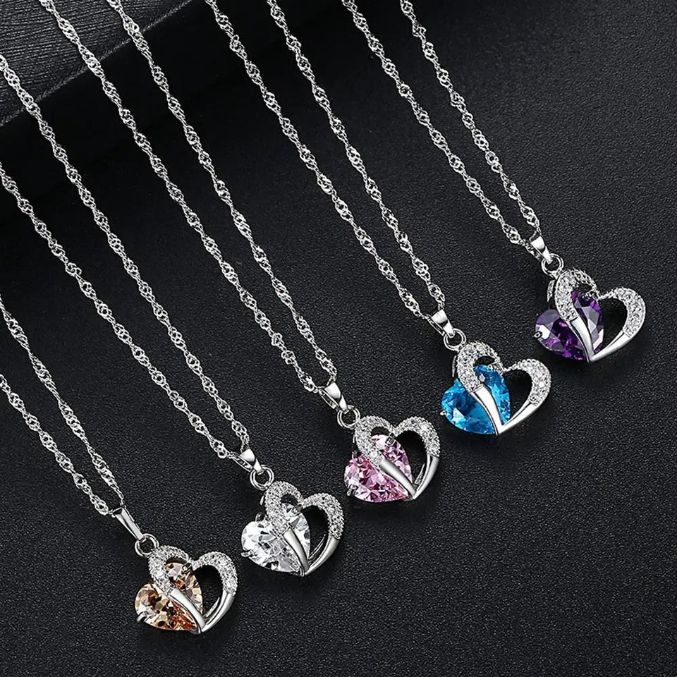 (WF003) GEMSTONE Heart Pendant Necklace With Message Card And Gift Box // Perfect Christmas Gift For Your Wife
