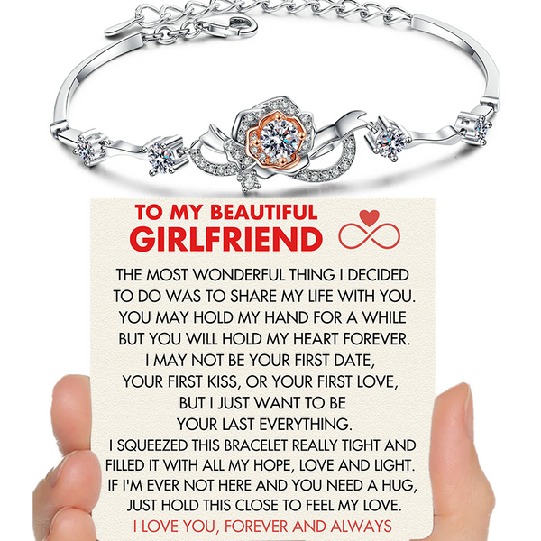 (GF004) Sterling Silver Rose Bracelet With Message Card And Gift Box // Perfect Christmas Gift For Your Girlfriend