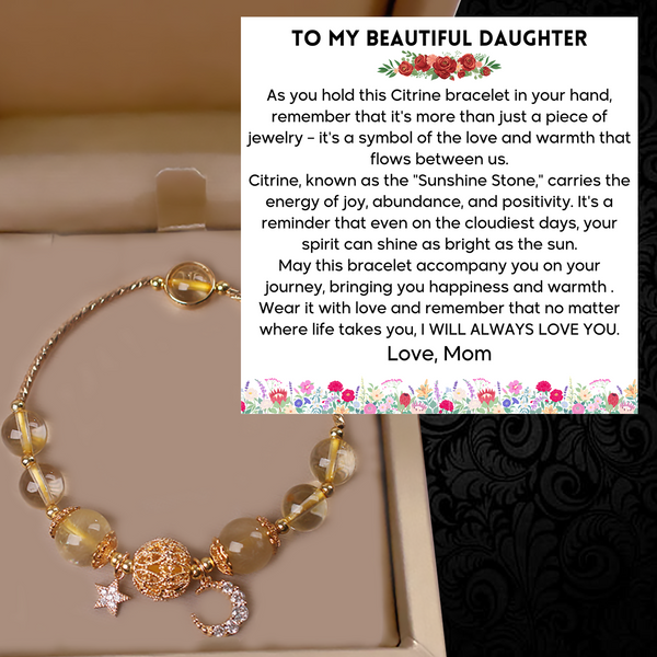 Natural Citrine Bracelet (Star Moon) + Luxury Gift Box // Perfect Gift For Your Daughter
