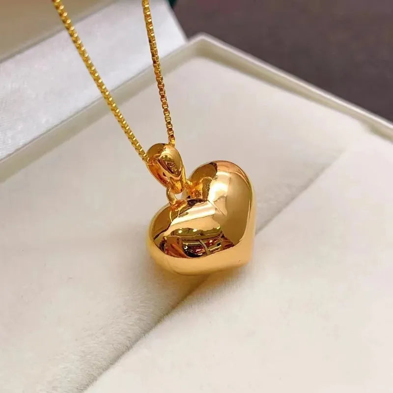 Real 18K Gold Heart Pendant Necklace + Luxury Gift Box // Perfect Gift For Your Wife (V1)