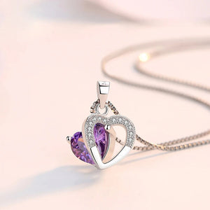 (WF001) GEMSTONE Heart Pendant Necklace With Message Card And Gift Box // Perfect Christmas Gift For Your Wife