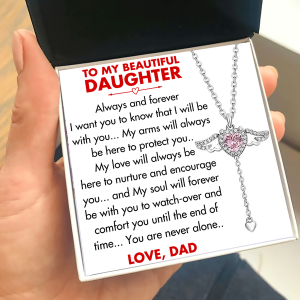 (DD002) Moveable Angel Wings Heart Pendant Necklace With Message Card And Gift Box // Christmas Gift For Your Daughter