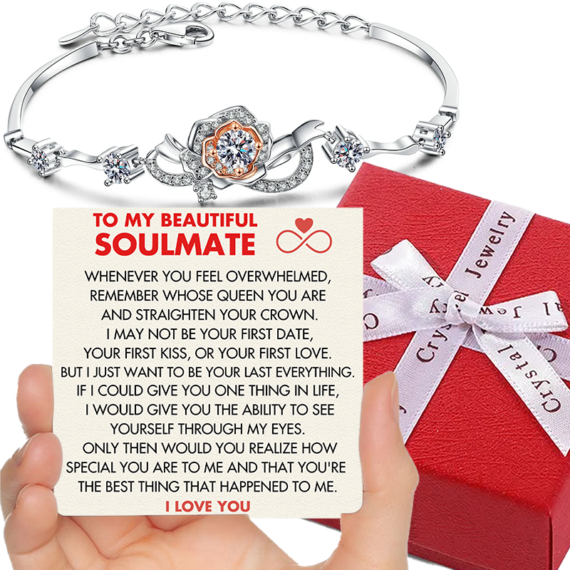 (SM003) Sterling Silver Rose Bracelet With Message Card And Gift Box // Perfect Christmas Gift For Your Soulmate