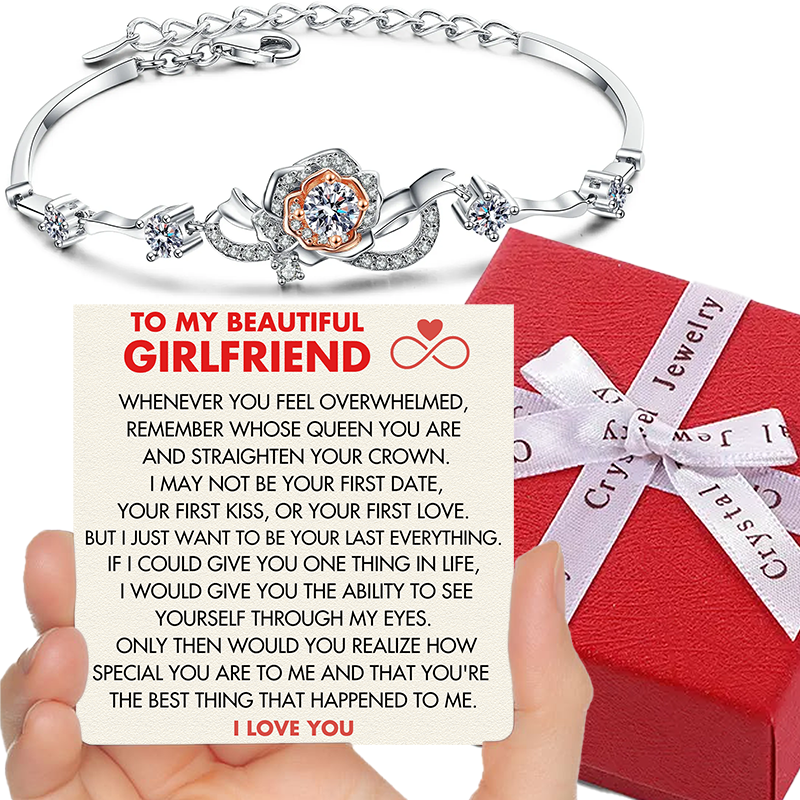 (GF003) Sterling Silver Rose Bracelet With Message Card And Gift Box // Perfect Christmas Gift For Your Girlfriend
