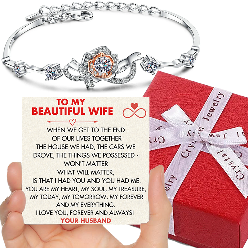 (WF006) Sterling Silver Rose Bracelet With Message Card And Gift Box // Perfect Christmas Gift For Your Wife