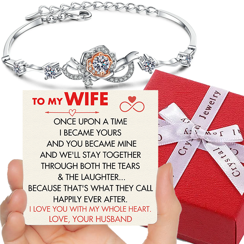 (WF008) Sterling Silver Rose Bracelet With Message Card And Gift Box // Perfect Christmas Gift For Your Wife