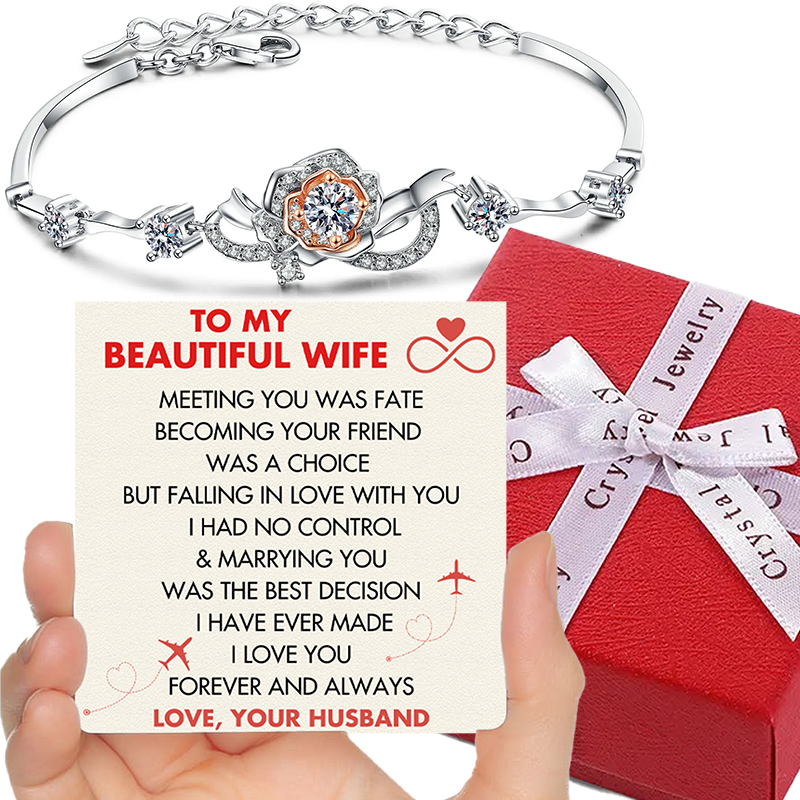 (WF002) Sterling Silver Rose Bracelet With Message Card And Gift Box // Perfect Christmas Gift For Your Wife