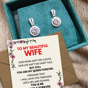 (WF003) Diamond Pendant Sterling Silver Necklace (Or Earrings) With Message Card And Gift Box // Perfect Christmas Gift For Your WIFE