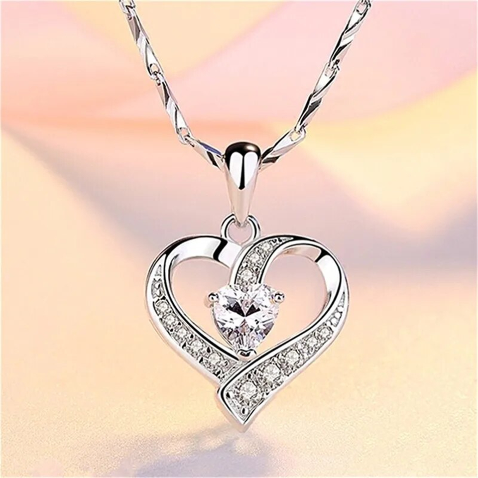 (WF004) Sterling Silver Heart Pendant Necklace (V2) // Perfect Gift For Your Wife