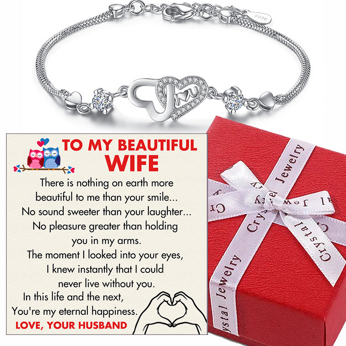 (WF001) 925 Sterling Silver Double Hearts Bracelet // Perfect Christmas Gift For Your Wife