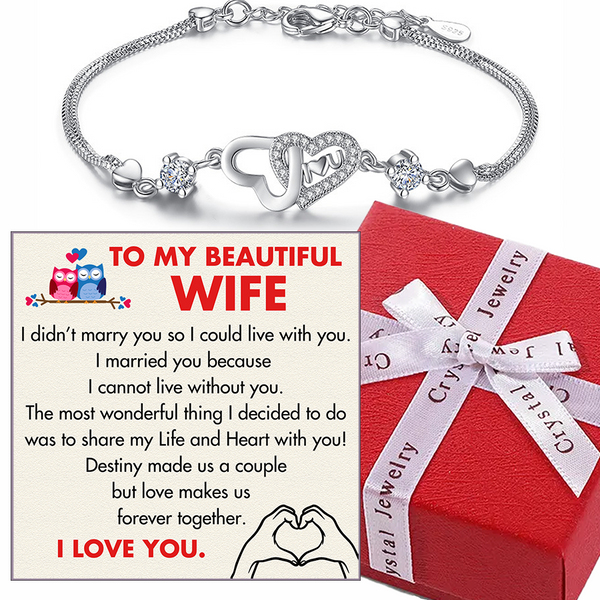 (WF002) 925 Sterling Silver Double Hearts Bracelet // Perfect Christmas Gift For Your Wife