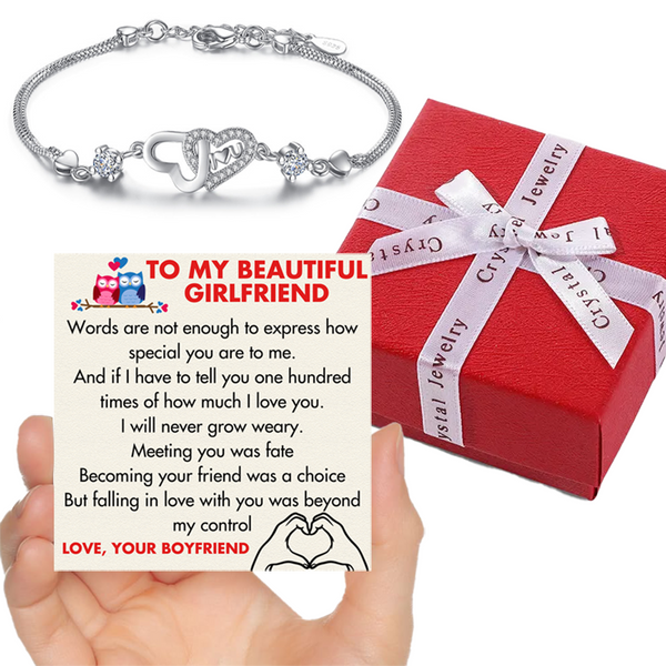 (GF002) 925 Sterling Silver "I Love U" Double Hearts Bracelet // Perfect Christmas Gift For Your Girlfriend