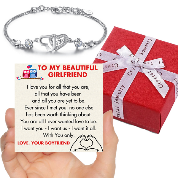 (GF003) 925 Sterling Silver "I Love U" Double Hearts Bracelet // Perfect Christmas Gift For Your Girlfriend