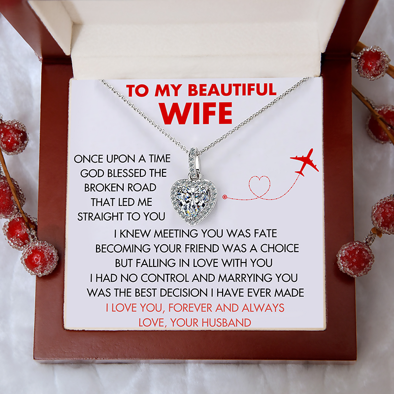 (WF012) 925 Sterling Silver Heart Pendant Necklace With Message Card And Gift Box  // Perfect Christmas Gift For Your Wife