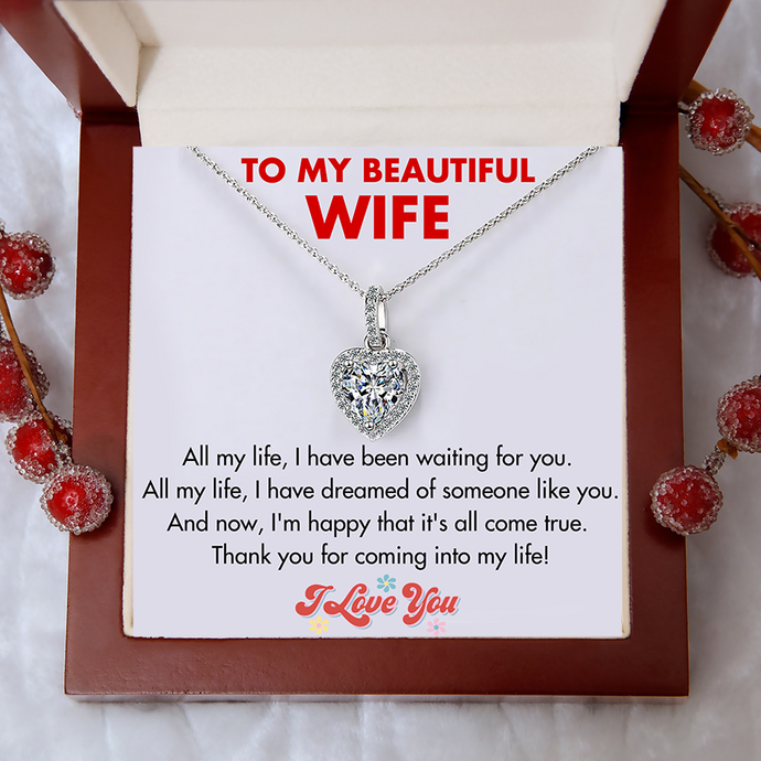(WF009) 925 Sterling Silver Heart Pendant Necklace With Message Card And Gift Box  // Perfect Christmas Gift For Your Wife