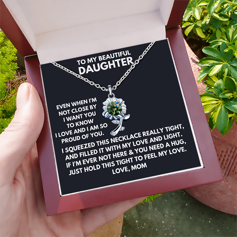 (DM002) Moissanite Diamond Sunflower Pendant Sterling Silver Necklace With Message Card And Gift Box// Perfect Christmas Gift For Your Daughter