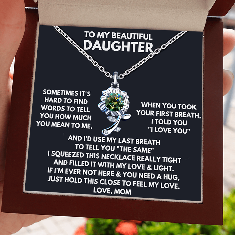 (DM003) Moissanite Diamond Sunflower Pendant Sterling Silver Necklace With Message Card And Gift Box// Perfect Christmas Gift For Your Daughter