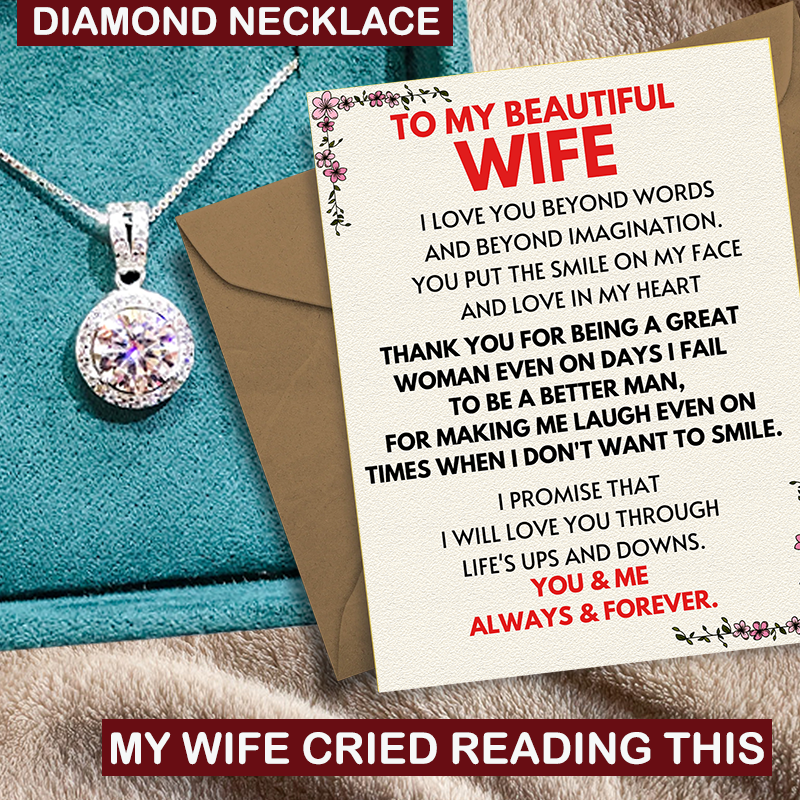 (WF002) Diamond Pendant Sterling Silver Necklace (Or Earrings) With Message Card And Gift Box // Perfect Christmas Gift For Your WIFE