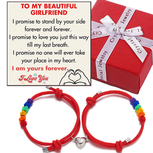 (GF007) Handmade Braided Rope Bracelets with Magnetic Matching Heart With Message Card And Gift Box// Christmas Gift For Your Girlfriend