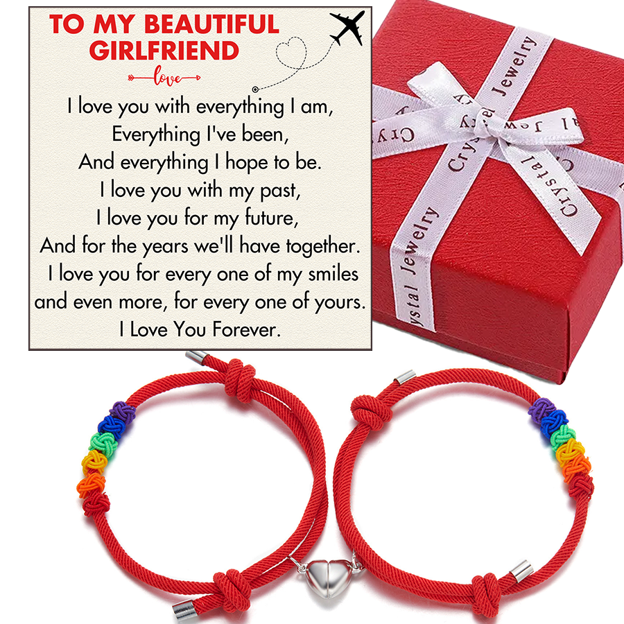 (GF008) Handmade Braided Rope Bracelets with Magnetic Matching Heart With Message Card And Gift Box // Christmas Gift For Your Girlfriend