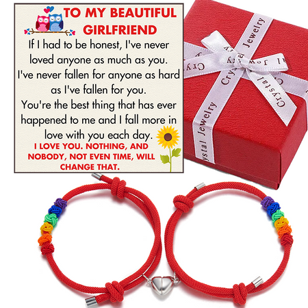 (GF001) Handmade Braided Rope Bracelets with Magnetic Matching Heart // Christmas Gift For Your Girlfriend