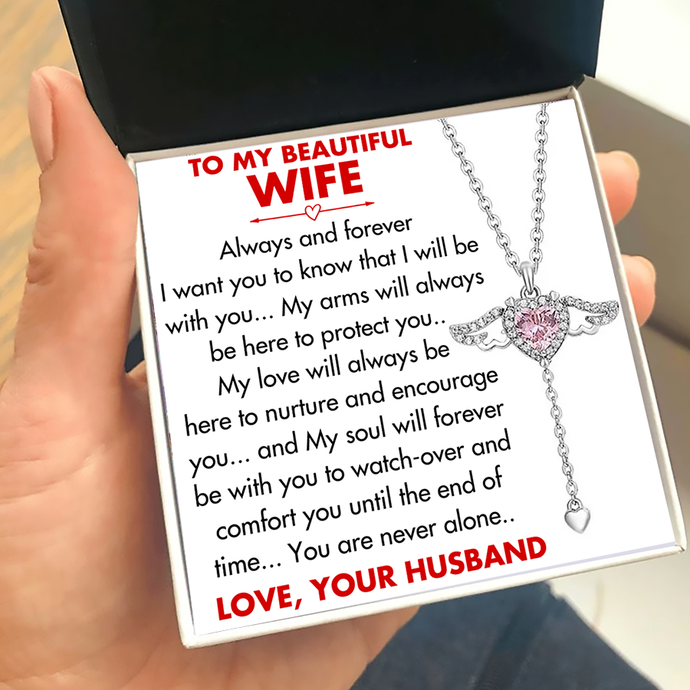 (WF002) Moveable Angel Wings Heart Pendant Necklace With Message Card And Gift Box // Christmas Gift For Your Wife