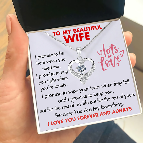 (WF002) (V2) Sterling Silver Heart Pendant Necklace With Message Card And Gift Box // Perfect Christmas Gift For Your Wife