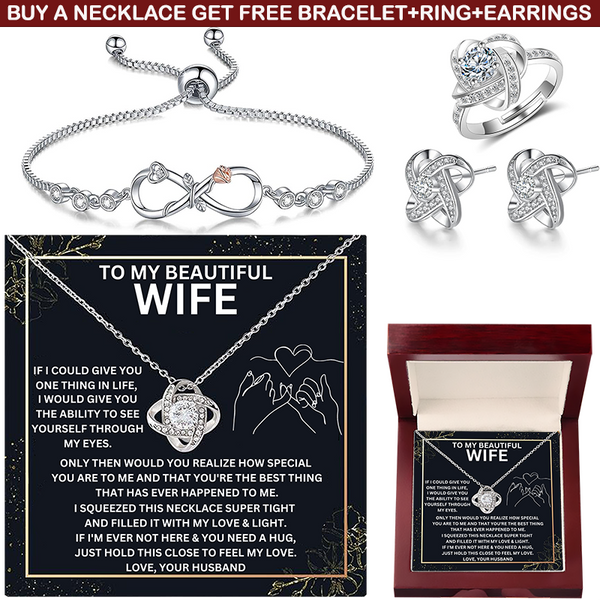 (WF) Buy A Love Knot Necklace Get Free Bracelet + Ring + Earrings // Love Knot Necklace With Message Card And Gift Box // Perfect Christmas Gift For Your Wife