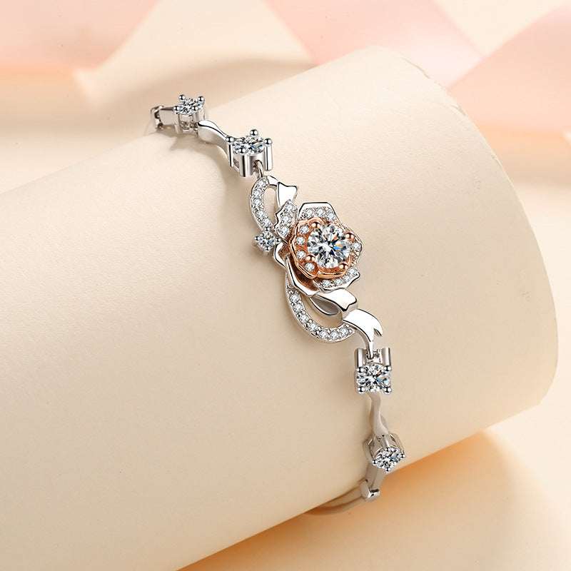 (SM002) Sterling Silver Rose Bracelet With Message Card And Gift Box // Perfect Christmas Gift For Your Soulmate