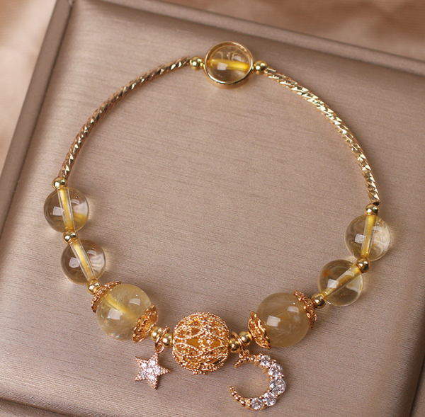 Natural Citrine Bracelet (Star Moon) + Luxury Gift Box // Perfect Gift For Your Daughter