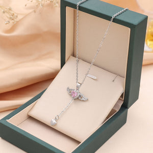 (DM002) Moveable Angel Wings Heart Pendant Necklace With Message Card And Gift Box // Christmas Gift For Your Daughter
